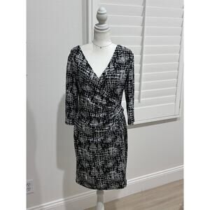 AB Studio Faux Wrap Jersey Knit Dress – Size 8 – Abstract Print